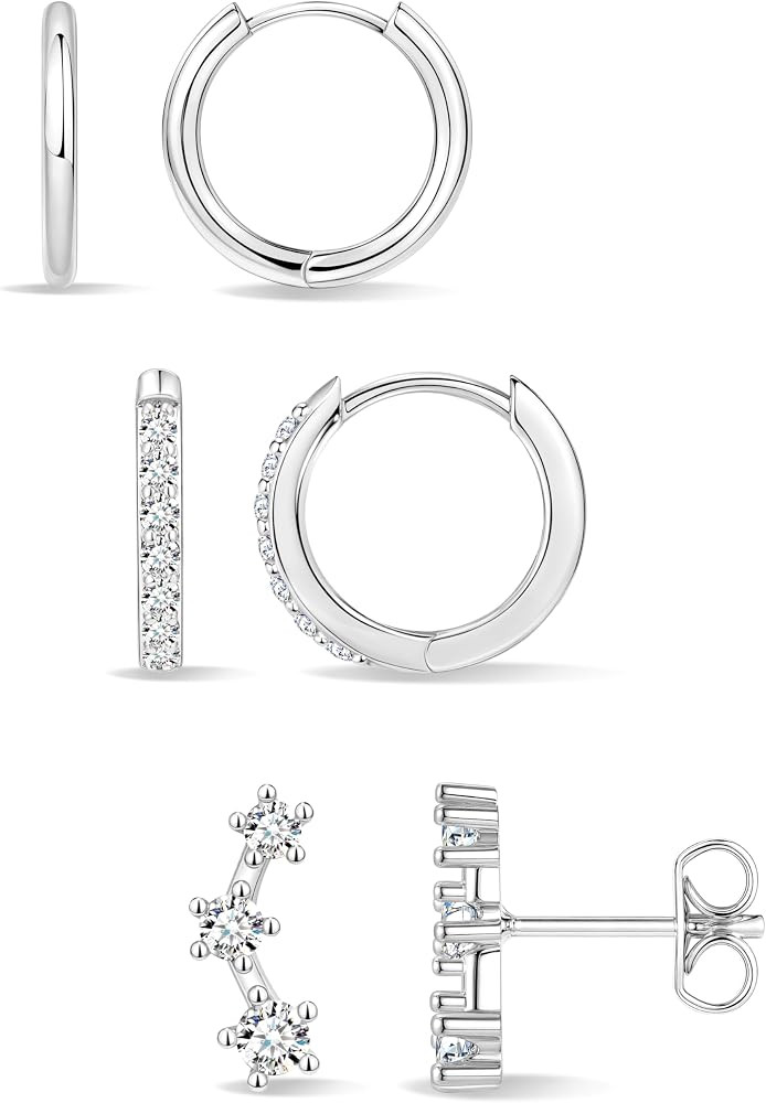 Poxtex Small Sterling Silver Huggie Hoop Earrings Set for Women, Hypoallergenic 14K Gold Plated H... | Amazon (US)