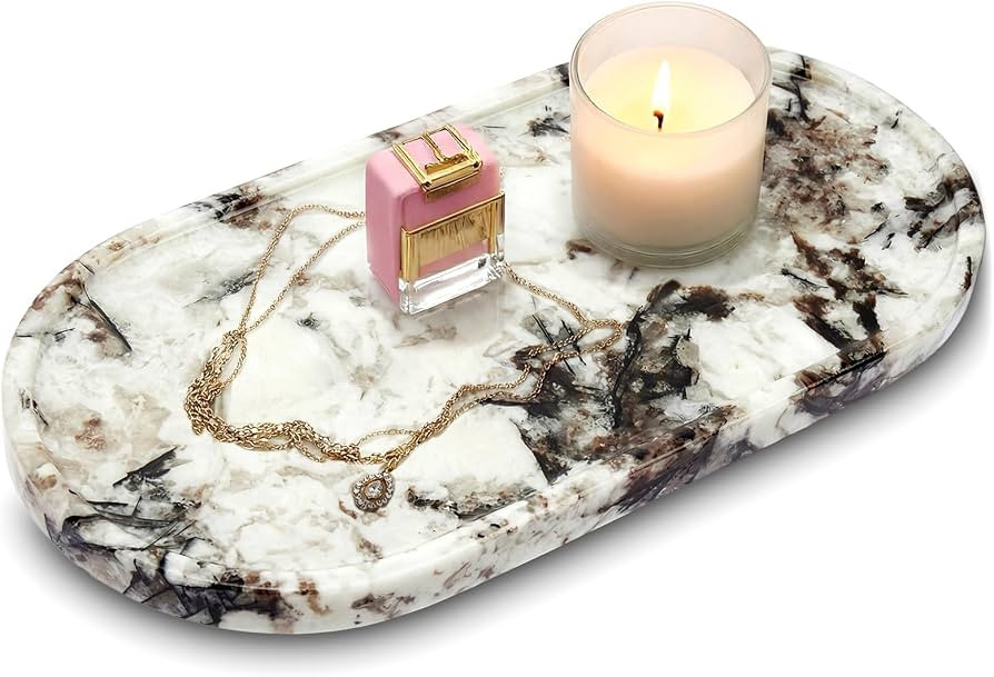Natural Marble Tray Bathroom Tray, Luxury Decorative Trays for Bathroom, Vanity, Dresser, Kitchen... | Amazon (US)