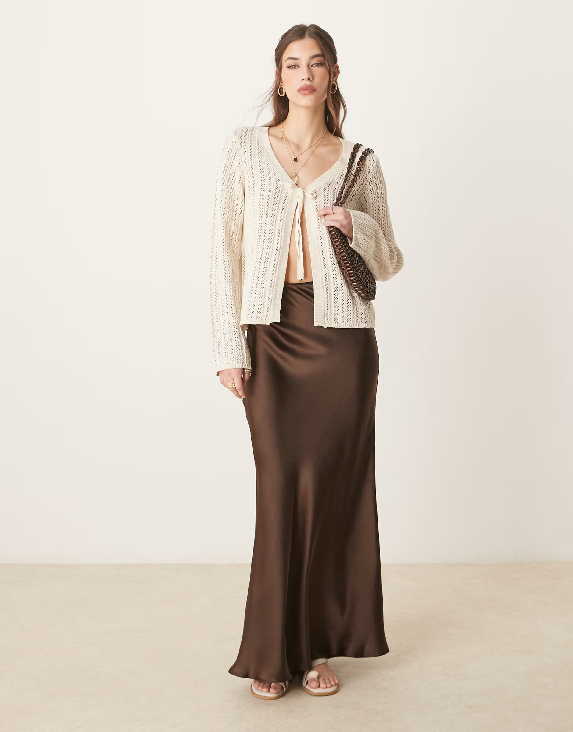 Threadbare satin midi skirt in chocolate brown | ASOS | ASOS (Global)