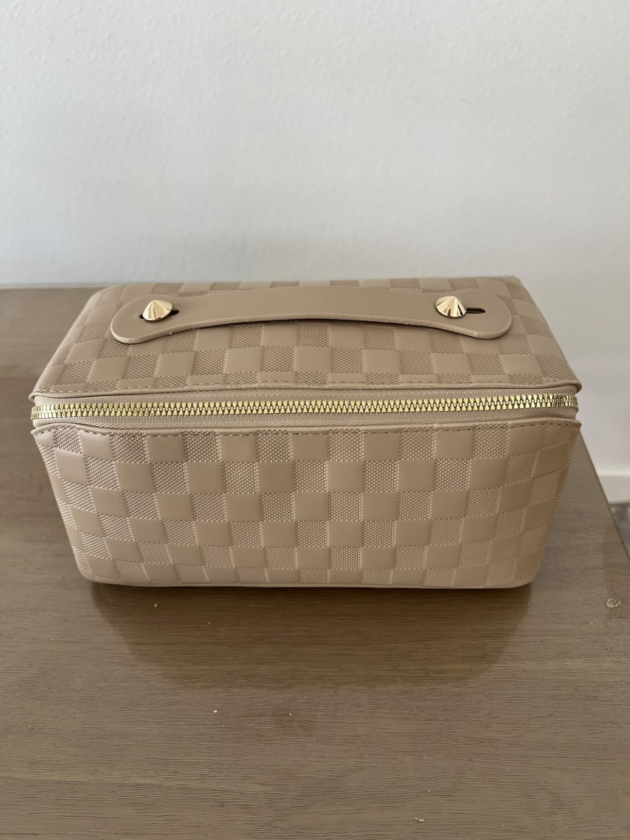 Large Capacity Travel Cosmetic Bag - Portable Makeup Bags for Women Waterproof PU Leather Checker... | Amazon (US)