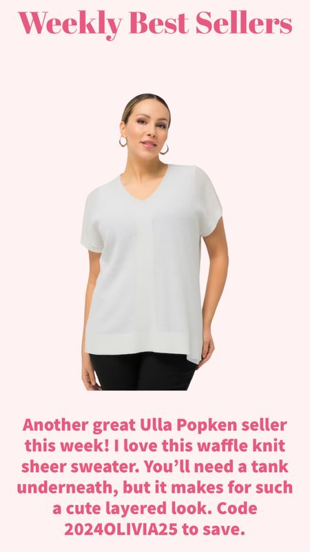 Another great Ulla Popken seller this week! I love this waffle knit sheer sweater. You’ll need a tank underneath, but it makes for such a cute layered look. Code 2024OLIVIA25 to save. 

#LTKplussize #LTKstyletip #LTKfindsunder100