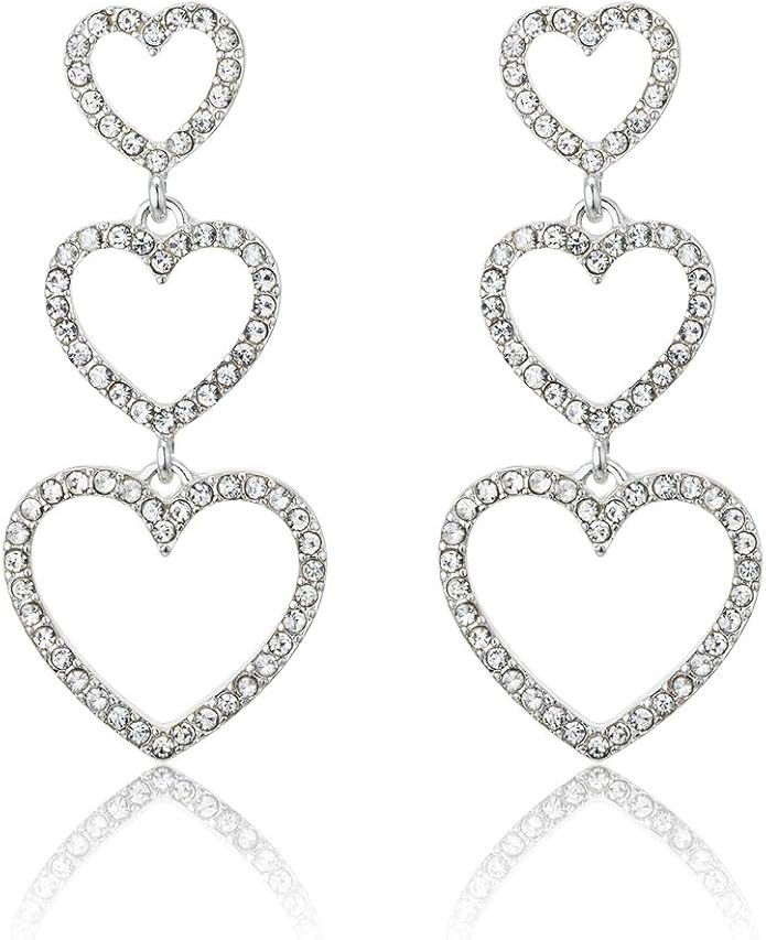 RareLove Bling CZ Crystal Interlocking Three Heart Hollow Dangle Stud Piercing Earrings For Women... | Amazon (US)