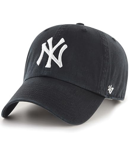 47 Brand MLB Black White Primary Logo Clean Up Adjustable Baseball Cap Hat, Adult One Size Fits All - New York Yankees Black White | Amazon (US)