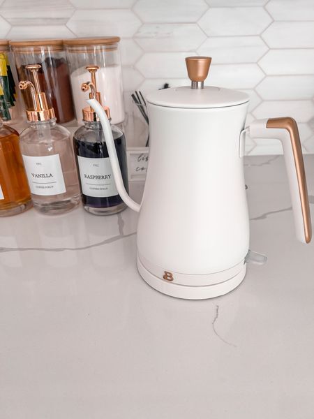 Favorite tea kettle in white and gold! Also available in black and gold. Also tagging other favorite coffee bar essentials! Favorites from Walmart and Amazon  

#LTKhome #LTKfindsunder50 #LTKU