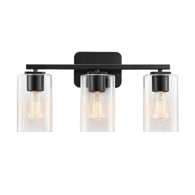 KAWOTI 3-Light Bathroom Light Fixtures Dimmable Vanity Light with Square Glass Shade | Walmart (US)