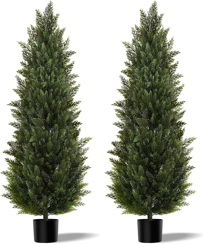 Artificial Topiary Cedar Trees 6FT Tall 2 Set, Outdoor Indoor Faux Pine Shrubs Plants, Realistic ... | Amazon (US)
