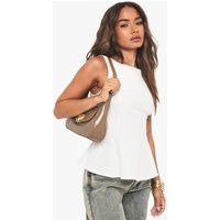 boohoo Women's Woven Bow Back Peplum Top in White | Size: 12 | boohoo (US & Canada)