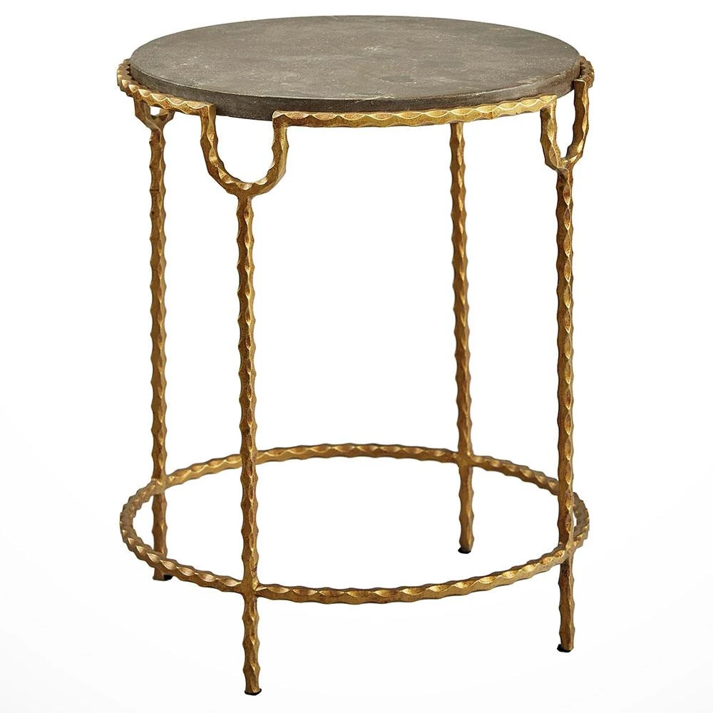 Eriss Modern Clasic Grey Stone Top Gold Metal Frame Round End Table | Kathy Kuo Home