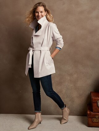 Short Tie-Waist Vegan Suede Trench Coat | Banana Republic Factory
