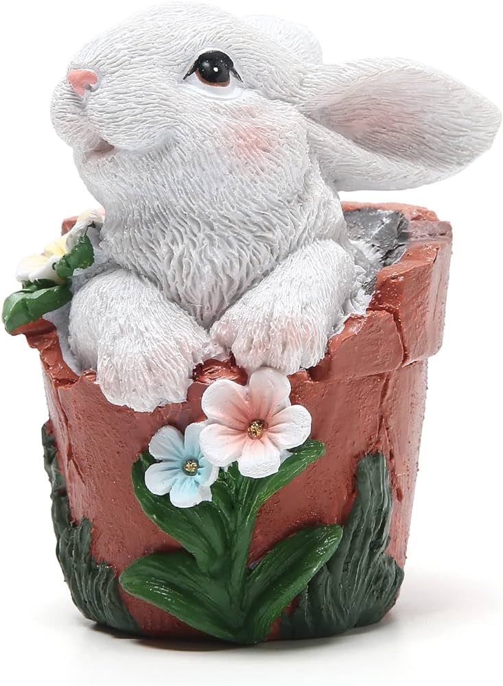 Hodao Easter Bunny Decorations Spring Home Decor Bunny Figurines(Spring Flower jar White Rabbit 1... | Amazon (US)