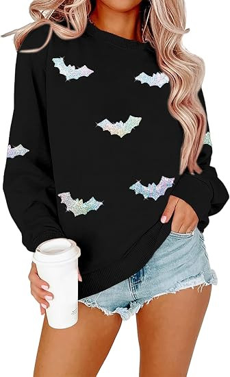 Halloween Sweatshirts Women Colorful Sequin Ghost Graphic Pullover Shirt | Halloween Witch Pumpki... | Amazon (US)
