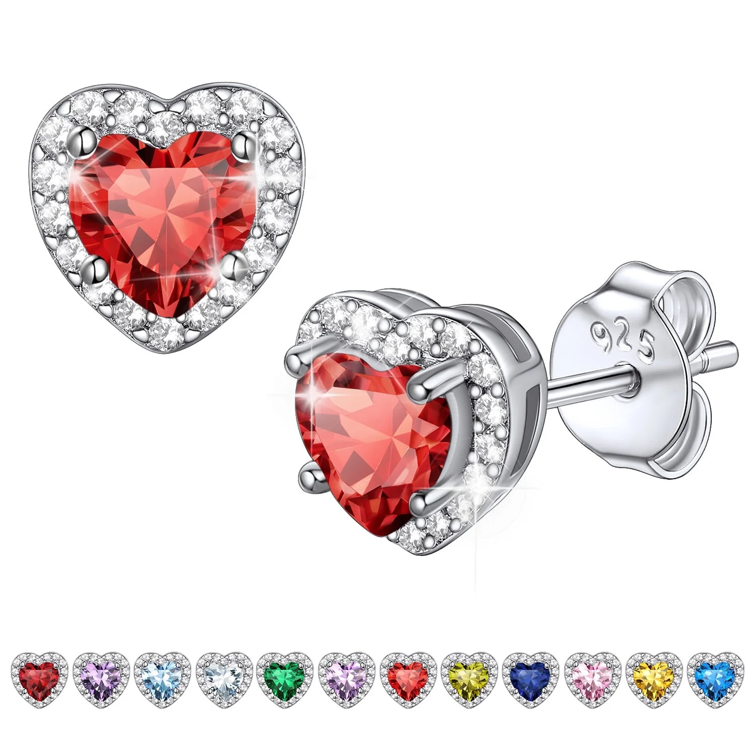 Bestyle Birthstone Stud Earrings for Women, 925 Sterling Silver Heart Created Diamond Studs Earri... | Walmart (US)