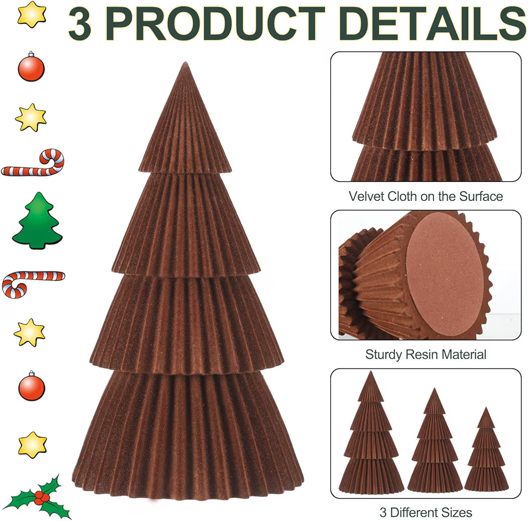 Set of 3 Christmas Velvet Trees - 8'' 10'' 12'' Modern Cone Indoor Christmas Decoration Home Mini... | Amazon (US)