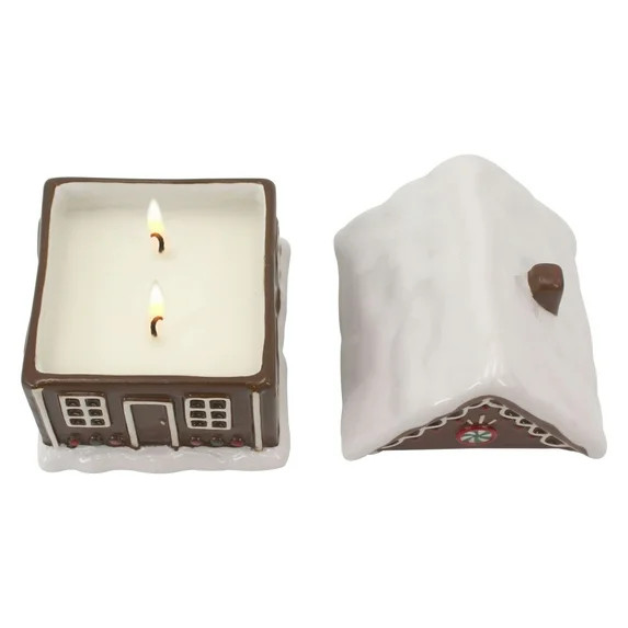 Mainstays 2-Wicks Gingerbread House Ceramic Scented Jar Candle, Holiday Gingerbread, 7.5oz | Walmart (US)