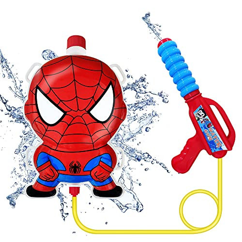 Minaso Backpack Water Gun for Kids, Superhero Squirt Gun, 1.3L Cartoon Summer Outdoor Toys with Adjustable Straps for Swimming Pool Backyard Beach Water Fight Game (Red) | Amazon (US)