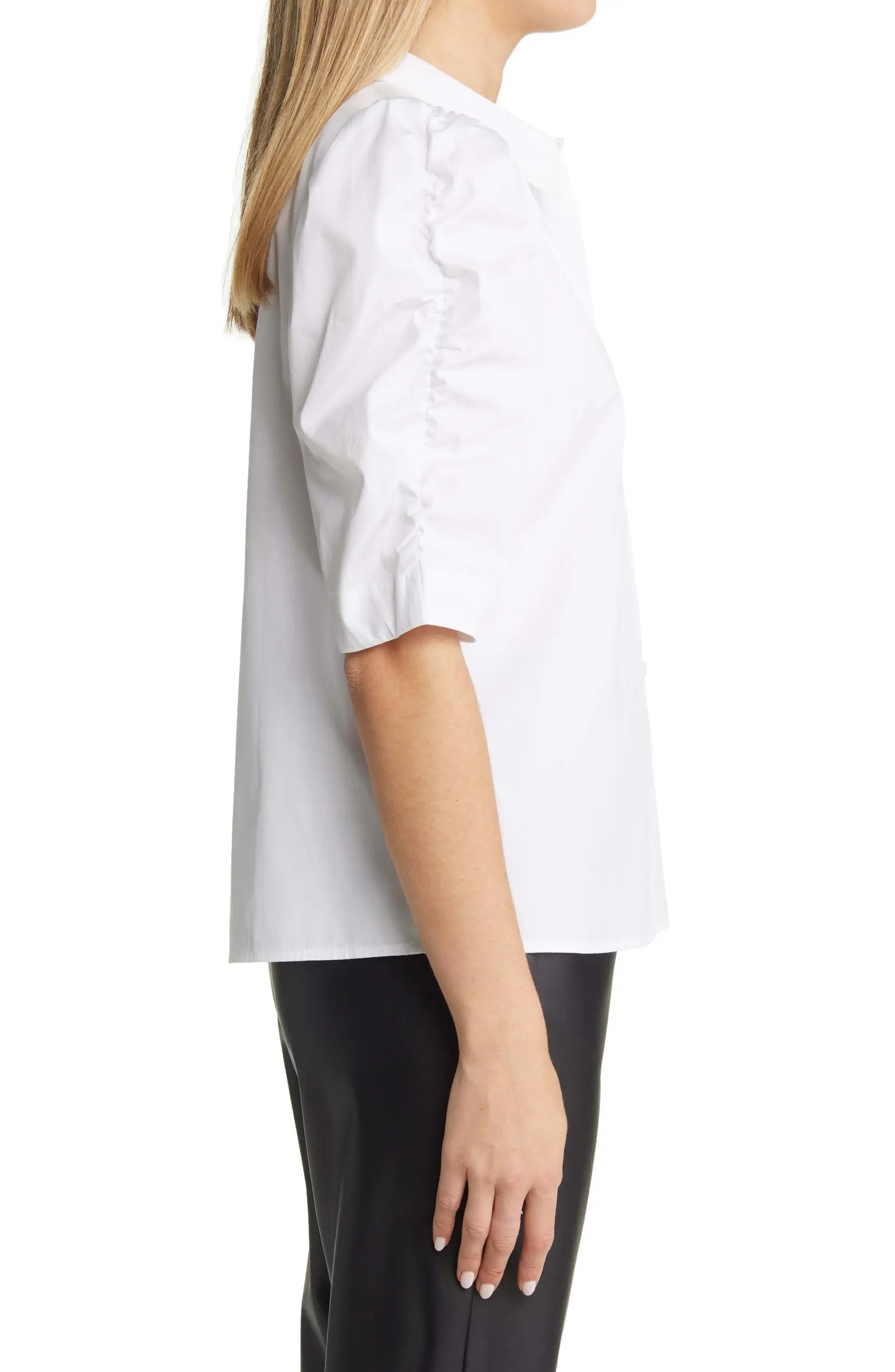 Halogen® Ruched Sleeve Cotton Blouse | Nordstrom | Nordstrom