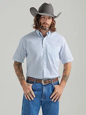 Men's George Strait® Short Sleeve Button Down 1 Pocket Print Shirt in White Divide | Wrangler