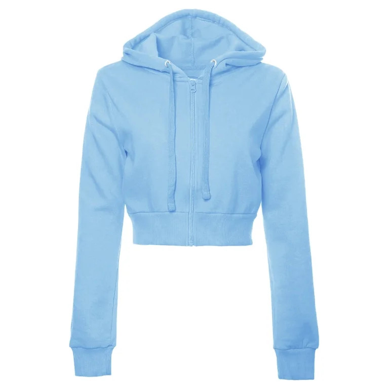 Fiaer Womens Crop Hoodies Full Zip Long Sleeve Drawstring Hooded Sweatshirts Solid Color Basic Ca... | Walmart (US)