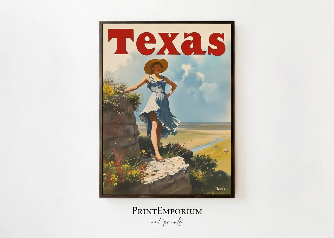 Vintage Texas Travel Poster, Rustic Western Decor, Desert Landscape Print, PRINTABLE Retro Art, S... | Etsy (US)
