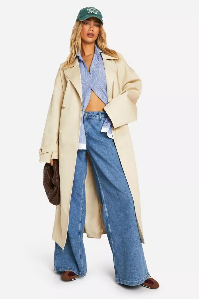 Oversized Double Breast Belted Synched Back Trench Coat | boohoo (US & Canada)