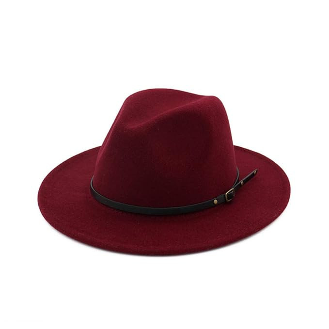 HUDANHUWEI Women's Classic Wide Brim Fedora Hat with Belt Buckle Felt Panama Hat | Amazon (US)