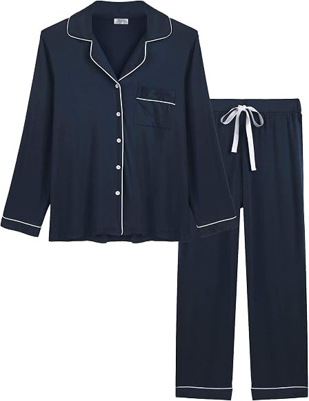 Joyaria Womens Soft Bamboo Pajama Sets Button Down Long Sleeve Pj Pants Set Sleepwear | Amazon (US)