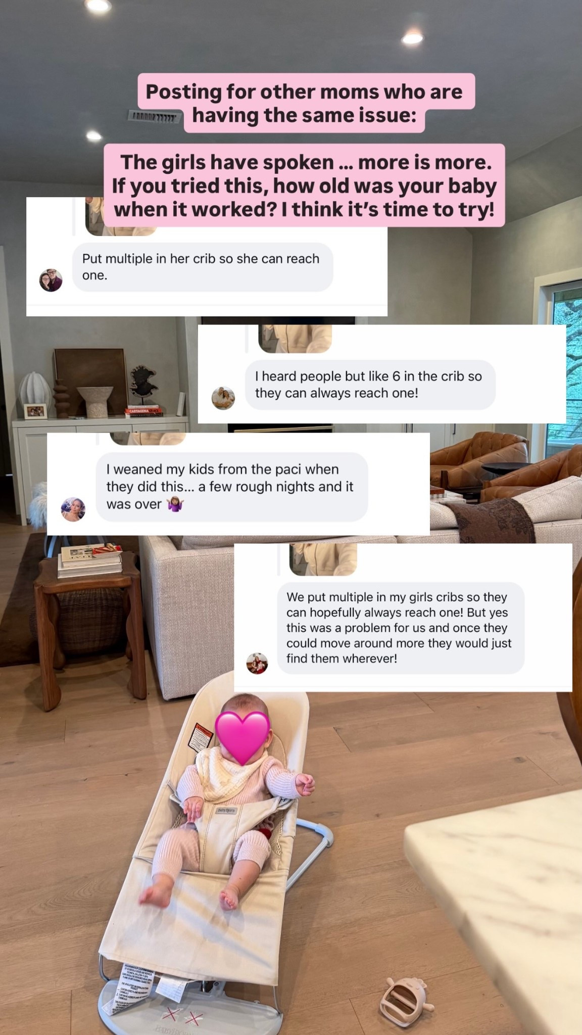Posting for other moms who are 
having the same issue:

 The girls have spoken … more is more. 
If you tried this, how old was your baby
when it worked? I think it’s time to try!