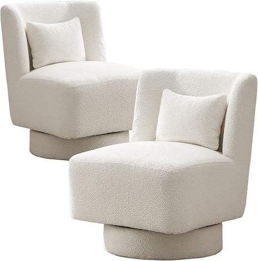 LUCKHAO Swivel Barrel Chair Set of 2,Comfy Teddy Round Swivel Boucle Chair,Modern 360 Degree Swiv... | Amazon (US)