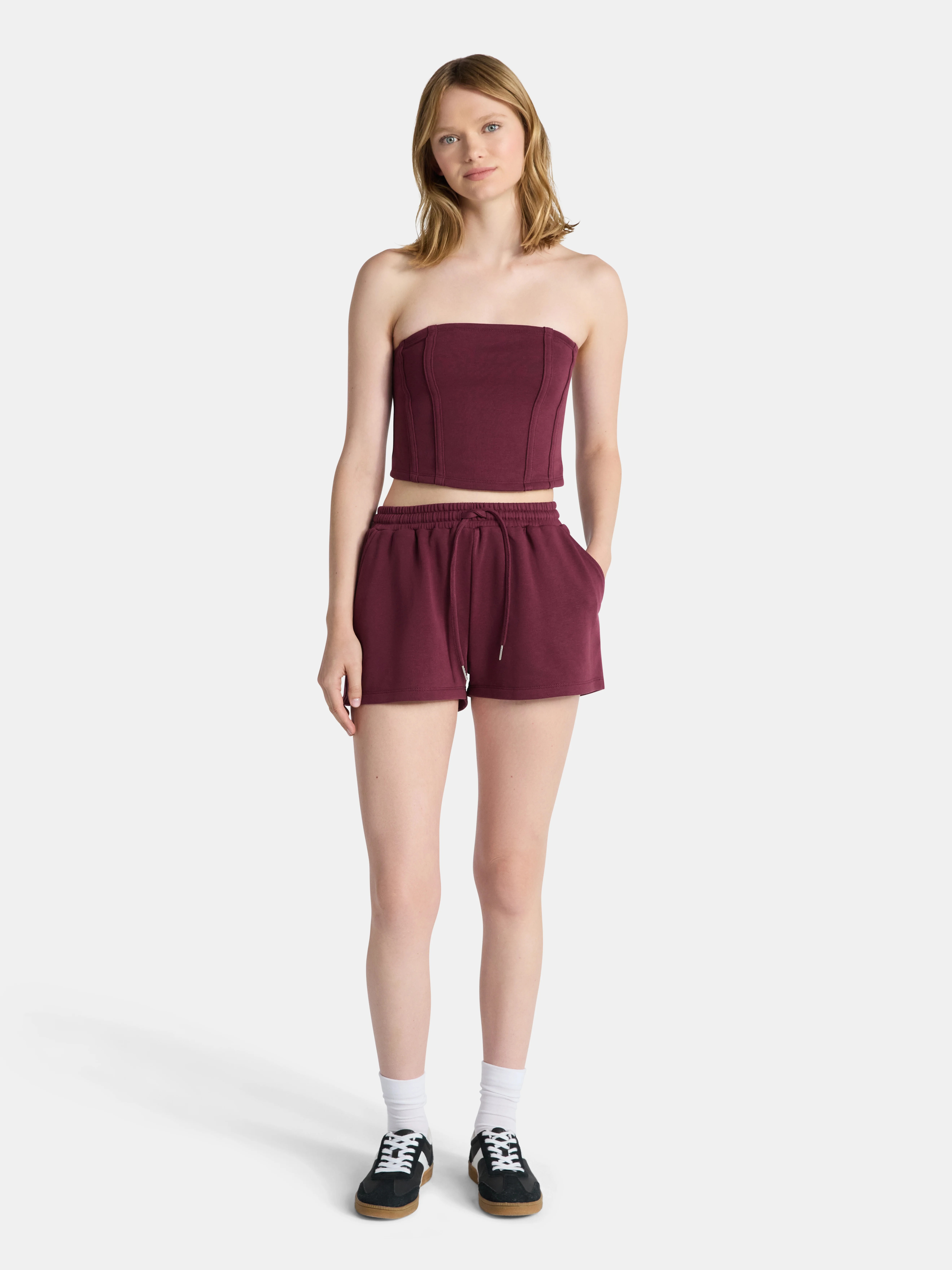 No Boundaries French Terry Tube Top and Shorts Set, 2-Piece, Women's | Walmart (US)
