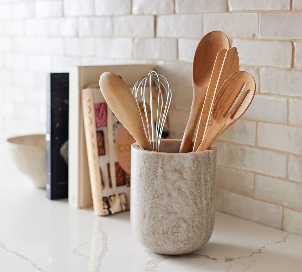 Handcrafted Beige Marble Utensil Crock | Pottery Barn (US)