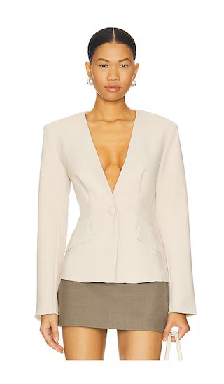 ALL THE WAYS Elizabeth Deep V Blazer in Nude. - size M | Revolve Clothing (Global)