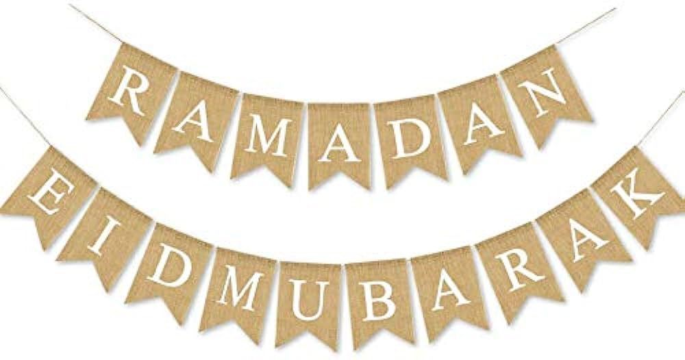 SWYOUN Burlap Ramadan Eid Mubarak Banner Supplies Muslim Fireplace Mantel Decoration | Amazon (US)