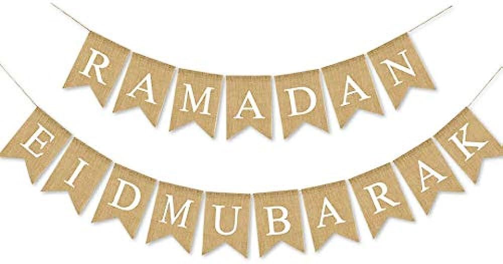 SWYOUN Burlap Ramadan Eid Mubarak Banner Supplies Muslim Fireplace Mantel Decoration | Amazon (US)