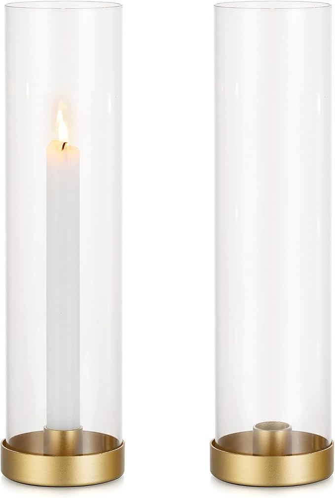 Romadedi Candlestick Candle Holders Hurricane Glass - 12 Inch Clear Gold Taper Candle Holders for... | Amazon (US)
