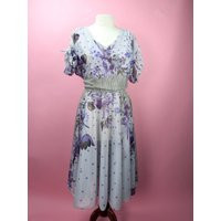 1970's Sheer Purple Floral Dress Size Large | Etsy (US)