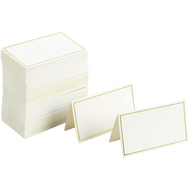 Pack of 100 Place Cards - Small Tent Cards with Gold Foil Border - Perfect for Weddings, Banquets... | Target
