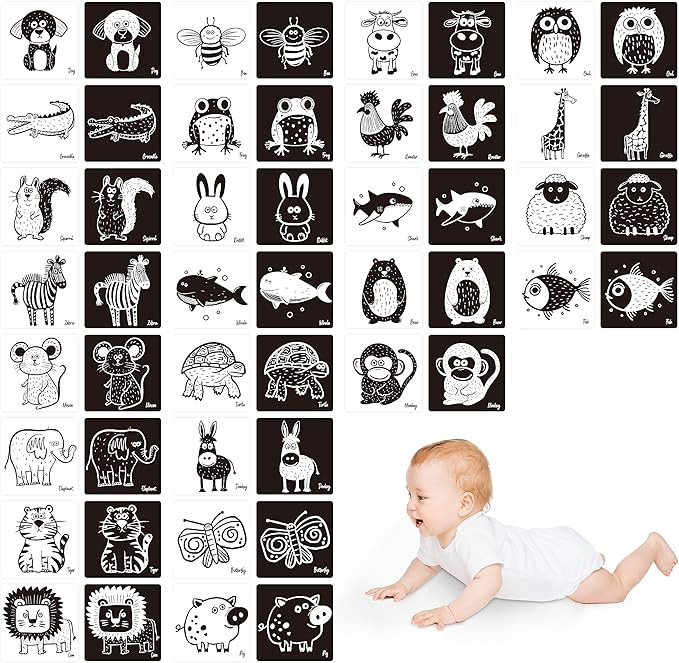 25 PCS Baby Visual Stimulus Cards, Double-sided High Contrast Black and White Flashcards Sensory ... | Amazon (US)