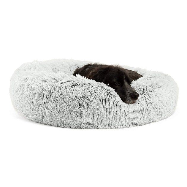 Best Friends by Sheri The Original Calming Shag Fur Donut Cuddler Cat & Dog Bed, Frost, Medium | Chewy.com