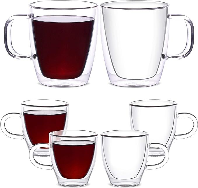 Eparé Bundle: 12oz Coffee Mugs (Set of 2) & 2oz Single Shot Espresso Glasses (Set of 4) - Clear ... | Amazon (US)
