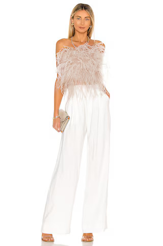 Zaina Top in Dusty Rose Feather Top Tan Top Nude Top White Wide Leg Pants Outfit White Pants Outfit | Revolve Clothing (Global)
