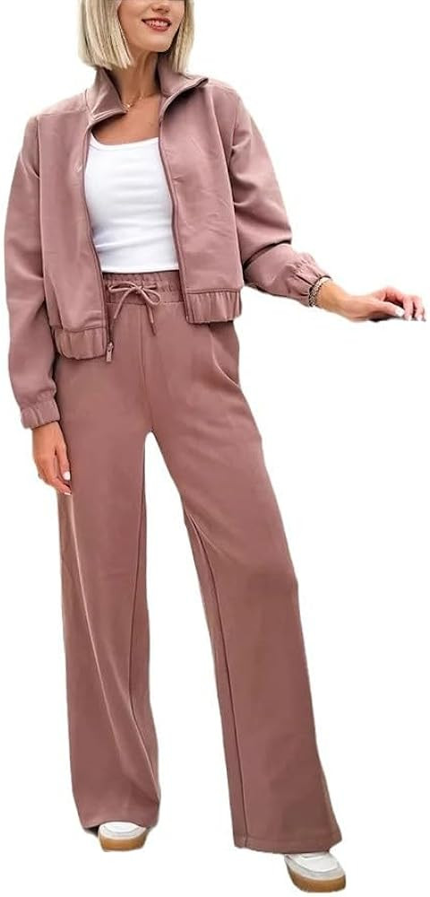 Women's Spring Fall 2 Piece Pants Set Casual Loose Long Blazer Jackets and Wide Leg Pant Suits Po... | Amazon (US)