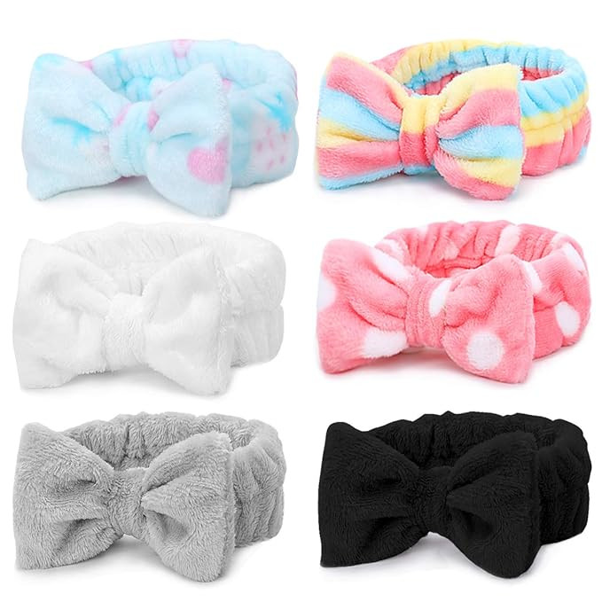 Spa Headband – 6 Pack Bow Hair Band Women Facial Makeup Head Band Soft Coral Fleece Head Wraps ... | Amazon (US)