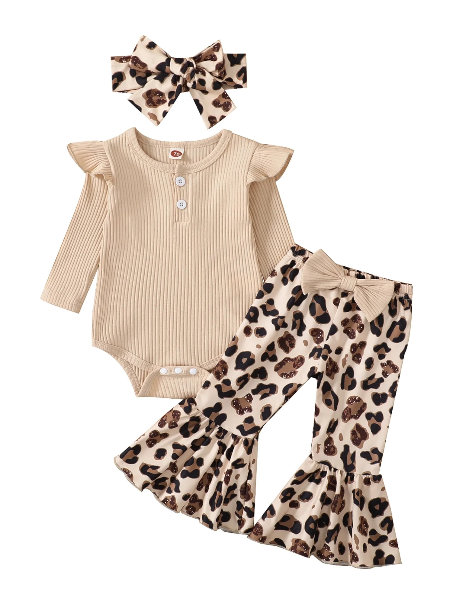 Loicainy Infant Baby Toddler Girls Autumn Outfits, Solid Color Ribbed Fly Sleeve Round Neck Rompe... | Walmart (US)