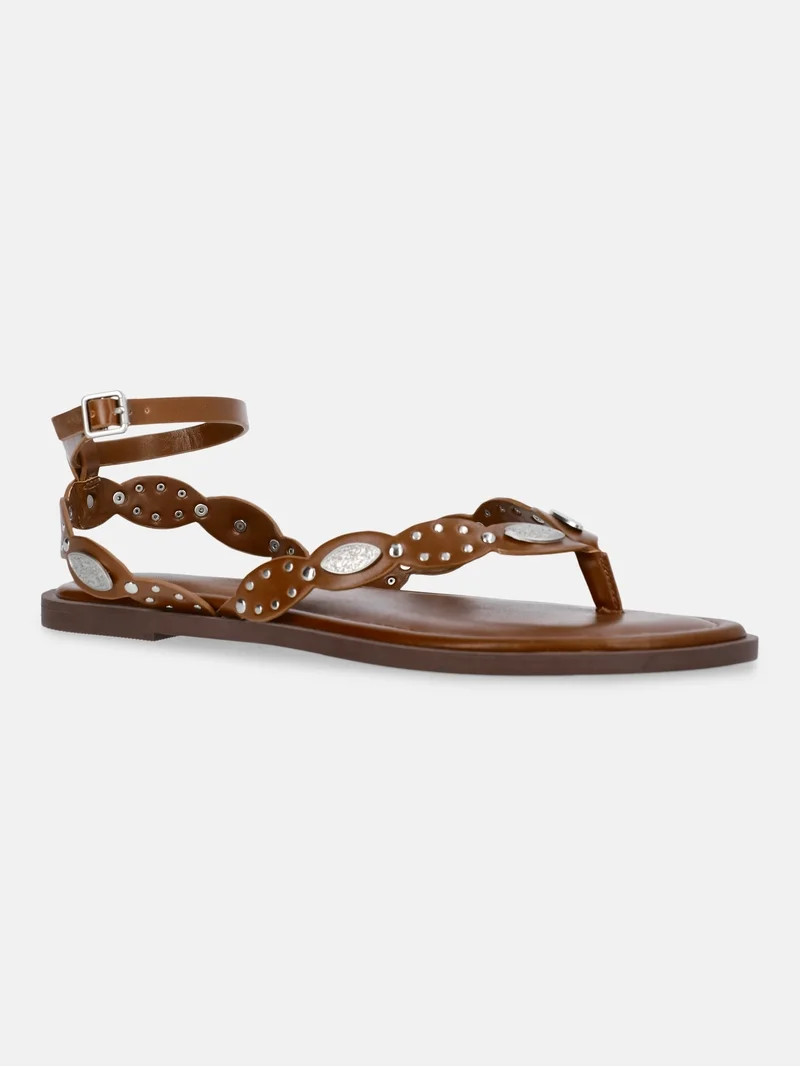 No Boundaries Studded Faux Leather Sandals, Women's | Walmart (US)