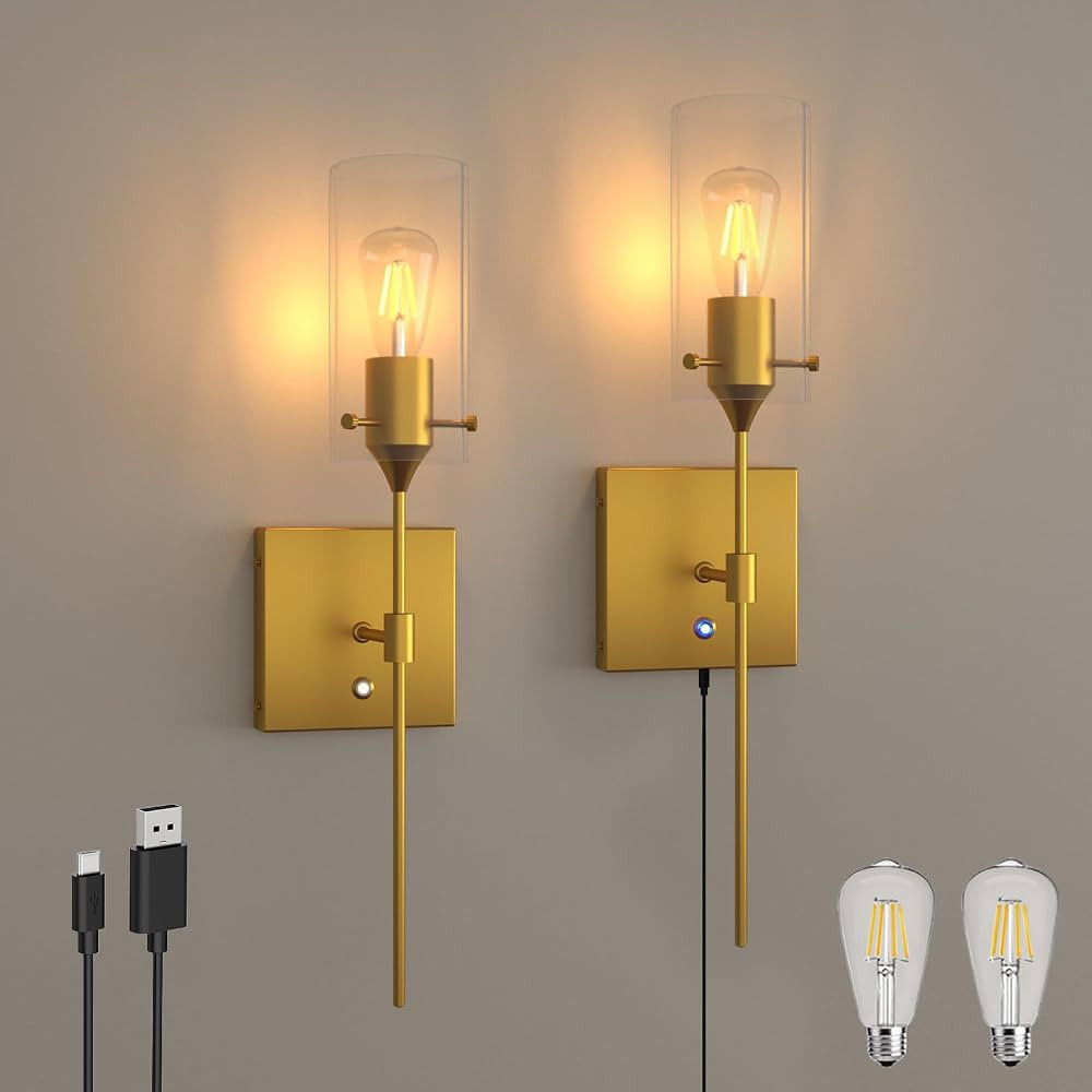 Dimmable Battery Operated Wall Sconce Set of Two, Rechargeable Wall Lamp No Hardwire, Wireless Wa... | Amazon (US)
