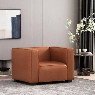 Light Brown Gorgeous Faux Leather Club Chair with Birch Wood Legs, Modern Accent Chair for Living Room | The Home Depot