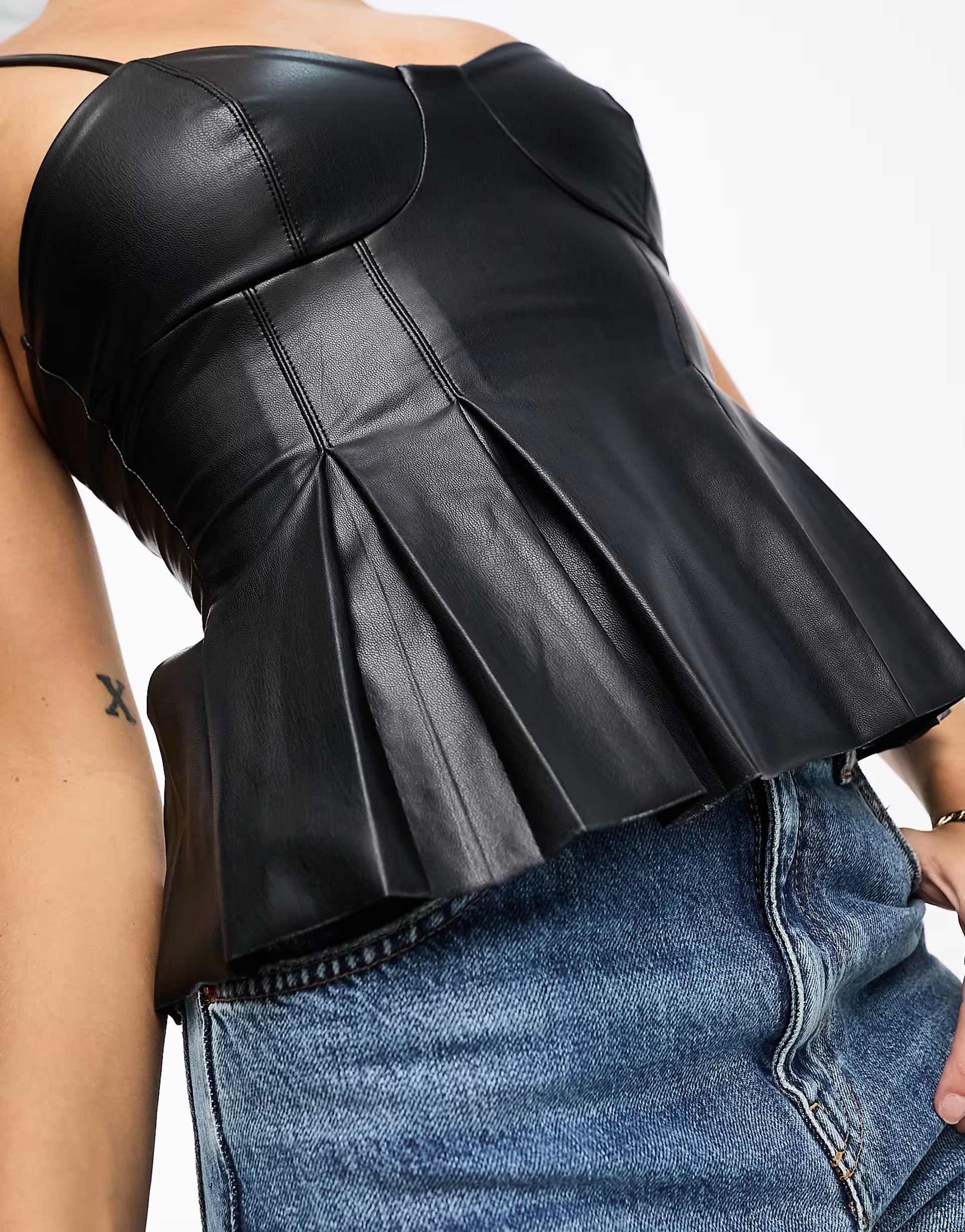 Miss Selfridge faux leather peplum top in black | ASOS (Global)