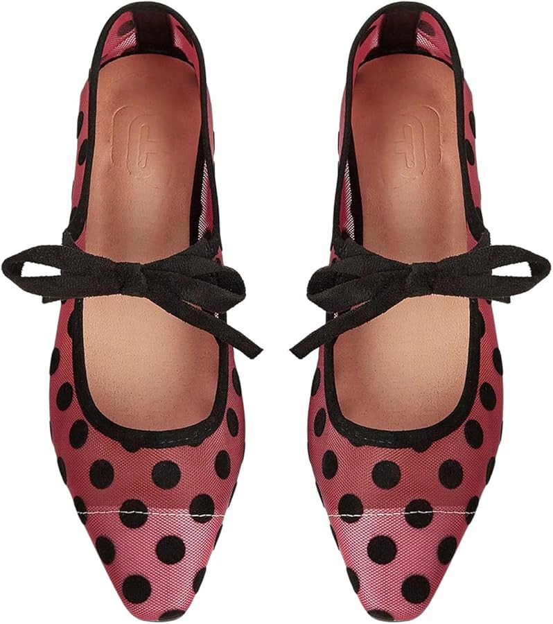 BEAUDRM Women's Polka Dots Mesh Ballet Flats Bowknot Pointed Toe Ballerina Flats Closed Toe Comfo... | Amazon (US)