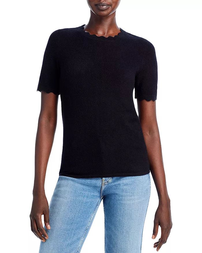 Short Sleeve Scallop Trim Cashmere Sweater - 100% Exclusive | Bloomingdale's (US)