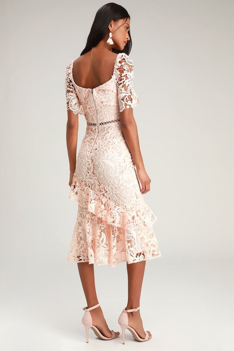 Briarwood Blush Pink Lace Ruffled Midi Dress - Wedding Guest Dress | Lulus (US)